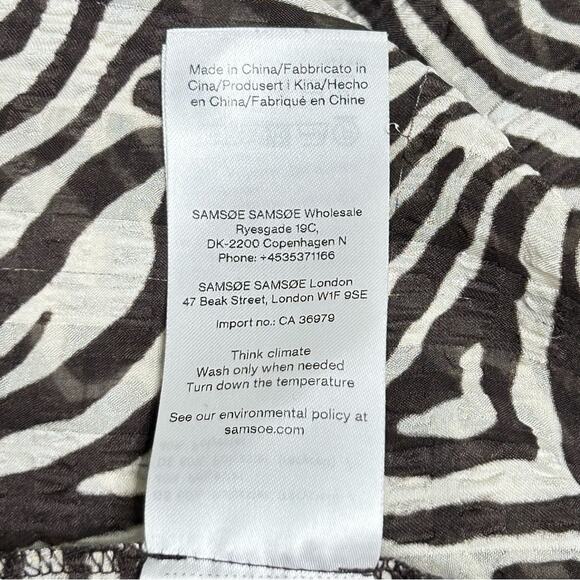 Samsoe Samsoe Dorothe Chocolate Brown  Zebra Print Tie Neck Blouse Large - Picture 13 of 13